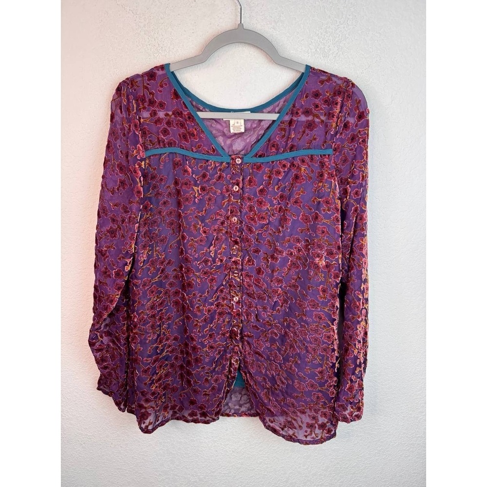 Sundance Velvet Burnout Floral Blouse Womens S Purple Semi-sheer Boho Whimsigoth